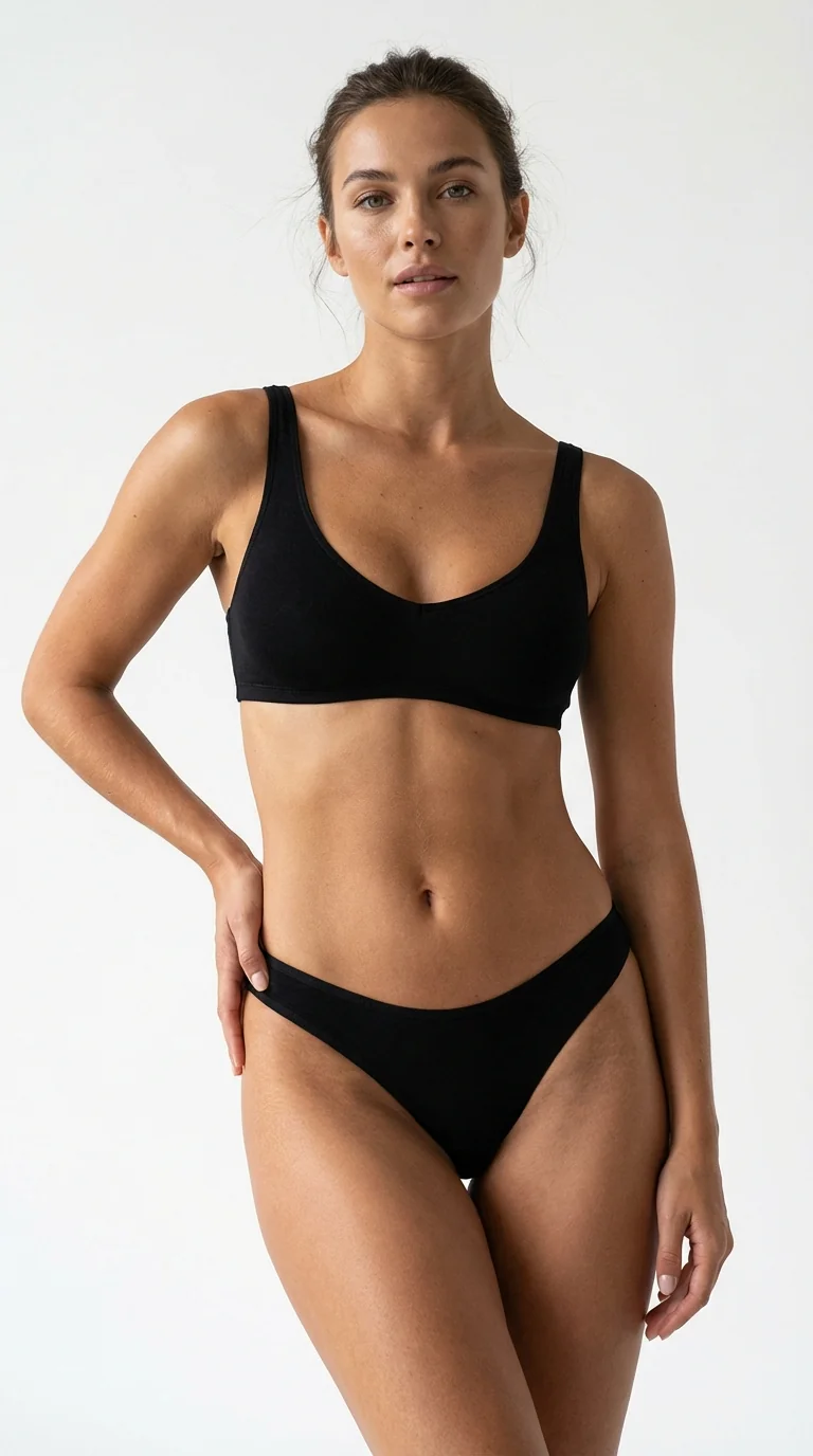 Siyah Pamuk Karışımlı Tanga - Arka Görünüm